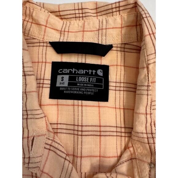 Carhartt Women's Loose Fit Plaid Flannel Button Down Shirt Size S Cream - Picture 4 of 5